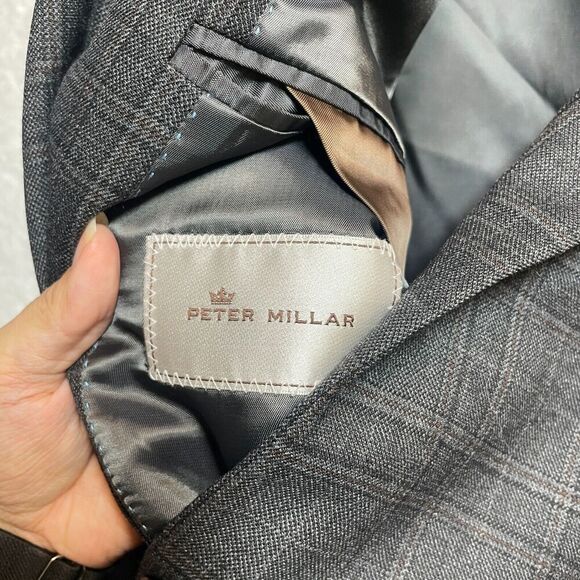 Peter Millar Gray Plaid Wool Two Button Sports Blazer Jacket Men’s Size 44XT - Picture 8 of 15